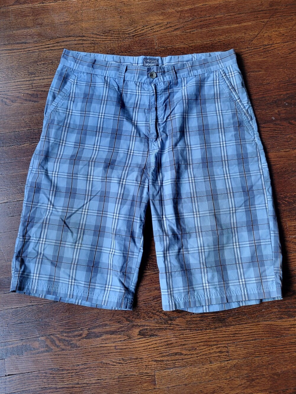 Gioberti Mens Chino Shorts Plaid Sz 38 Inseam 12" Casual Summery Vacation Blue